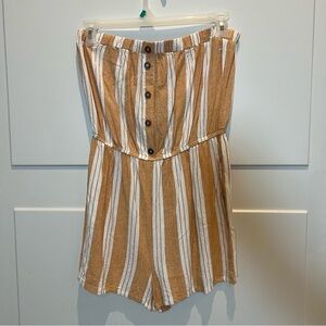 J for Justify Romper Mustard White Stripe Sleeveless Womens L Casual Shorts Boho